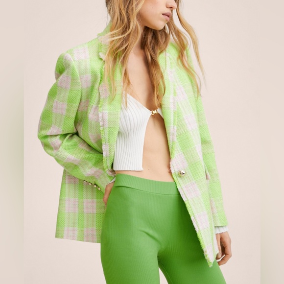MNG | Neon Green Checkered Blazer - Picture 3 of 14